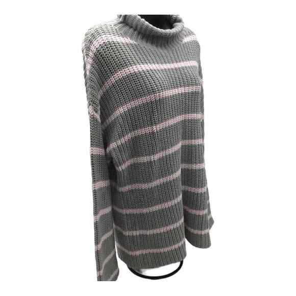 Caslon Womens Medium Sweater Gray Pink Stripe Mock Neck Chunky Knit NWT - Picture 9 of 16